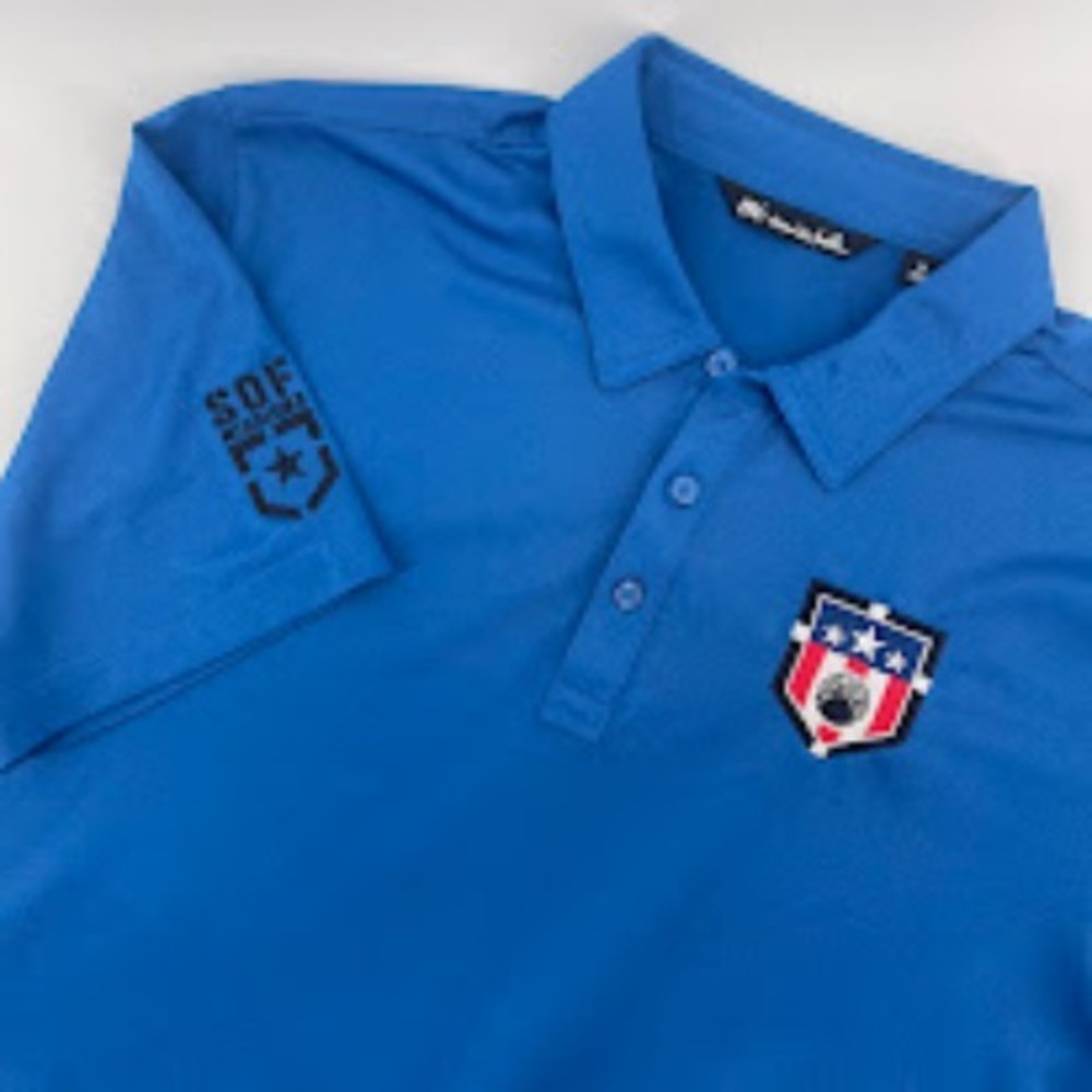 Travis Mathew Golf Polo Shirt Patriotic Stars Shield Logo XL‎